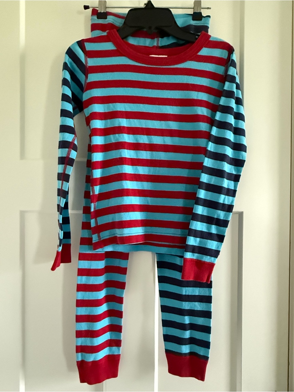 Hanna Andersson striped mismatched organic cotton long johns size 140cm/US 10